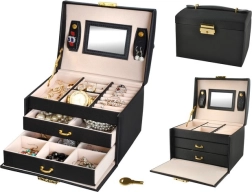 Satīna rotu lādīte ar atslēdziņu un spoguli – melna