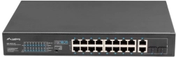 Nevadāms PoE+ slēdzis 16× Fast Ethernet ar 2× Combo Gigabit uplink, 19" rack, 150 W