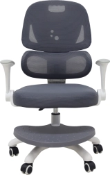 Ergonomisks bērnu grozāms krēsls rakstāmgaldam ar kāju balstu, pelēks