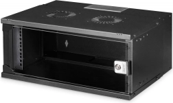 Sienas tīkla skapis 19" 4U SOHO PRO, 240 × 540 × 400 mm, stikla durvis, nestspēja 60 kg, melns