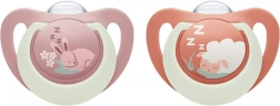 NUK First Choice Night pacifier 0–6 m, 2 pcs, bunny/sheep