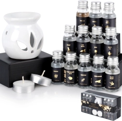 Aromterapijas dāvanu komplekts ar keramikas aromlampu un 12 smaržīgām eļļām