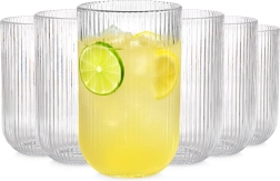 Set of 400 ml Vilde Glasses, 6 pcs – Ribbed Clear Drinkware