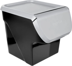 Plastmasas kaste augļiem un dārzeņiem ar atveramu vāku 13 l, pelēka