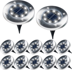 Iebūvējami saules LED dārza gaismekļi no nerūsējošā tērauda, 12 gab., diametrs 11,5 cm