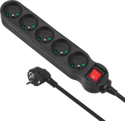 Pagarinātājs ar pārsprieguma aizsardzību 5 kontaktligzdas 3 m MACLEAN ENERGY MCE184, 2300 W, melns