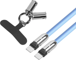 Zils USB‑C kabelis 2 vienā ar kakla auklu, 1 m