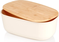 Maizes kaste ar bambusa vāku, krēmkrāsas 39 × 23,5 × 15,5 cm