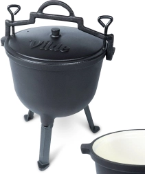 Cast-iron cauldron with lid on legs 10 l with enamelled interior