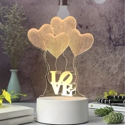 Nakts LED lampa Love sirds 3D ilūzija ar USB