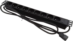 Kontaktligzda strāvas sadales sloksne 19" 9× CEE 7/5 ar C14 spraudni rack skapim