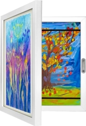 Mākslas rāmis bērnu A4 zīmējumiem ar atveramu priekšpusi – ietilpība līdz 150 darbiem
