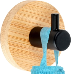 Pašlīmējošs bambusa sienas āķis ar melna metāla stiprinājumu 5 × 3,5 cm
