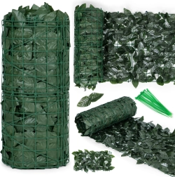 Mākslīgais efejas žogs 500 × 50 cm, tumši zaļa aizslietne balkonam un žogam