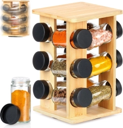Rotējošs bambusa garšvielu statīvs ar stikla burciņām, 13 daļas