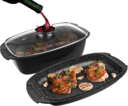 Granīta cepeštrauks 3 vienā ar vāku GRANDE 5 l, 39 × 22 cm