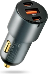 Automašīnas lādētājs 60 W ar USB‑C PD un USB QC3.0 (1× USB, 2× USB‑C) melns