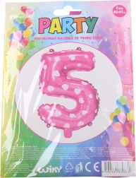 Balons ar ciparu 5, rozā ar sirsniņām, 82 × 47 cm
