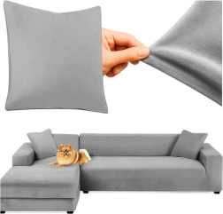 RUHHY stūra dīvāna pārvalks - tumši pelēks elastīgs velūrs 145 - 185 cm