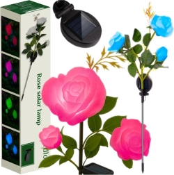 Saules dārza lampa roze LED, 3 mākslīgie ziedi