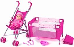 WOODY bērnu komplekts ar ratiņiem un gultiņu