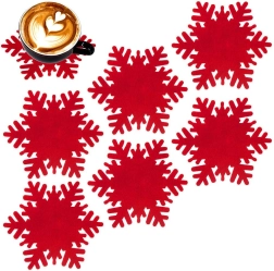 Felt snowflake coasters red 13.5 cm – set of 6 pcs