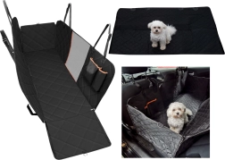 Waterproof quilted car seat cover for dogs with side flaps and mesh window