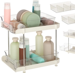 Divlīmeņu akrila organizators ar izbīdāmām plauktiem un starpsienām