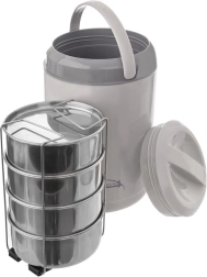 Termo ēdienu nesējs, 4 stāvi, 4×800 ml ar izotermisku apvalku