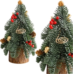 Dekoratīva Ziemassvētku eglīte uz stumbra ar sarkanām ogām un čiekuriem 38 × 15 cm