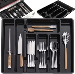 Plastmasas izvelkams virtuves atvilktnes organizētājs galda piederumiem