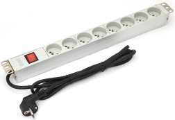 PDU pagarinātājs 19" rack skapim, 8× Type E, 1,8 m, Schuko, slēdzis, alumīnija