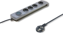 Pārsprieguma aizsargāta pagarinātāja rozete Quick Switch, 4 ligzdas, 1,5 m, pelēka