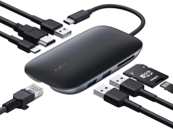 Aukey USB‑C centrmezgls 8 vienā ar HDMI 4K, Gigabit Ethernet un Power Delivery 100 W
