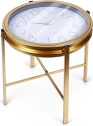 Golden metal coffee table with built-in clock 42 × 40 cm