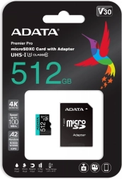 Memory card microSD Premier Pro 512 GB with adapter