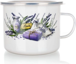 Emaljēta krūze Lavender 1,4 l ar plastmasas vāciņu, diametrs 14 cm