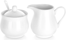 Porcelāna cukurtrauks un piena kanniņa, balta, 3 daļu komplekts
