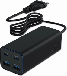 Universāls 100 W GaN lādētājs 2xUSB-A 2xUSB-C ātrā uzlāde melns