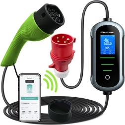 Pārnēsājams Wi‑Fi lādētājs elektromobiļiem Type 2, 22 kW, 400 V, LCD, 7 m – Qoltec