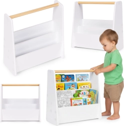 Montessori bērnu grāmatu plaukts – 3 līmeņu grāmatu statīvs balts ECOTOYS