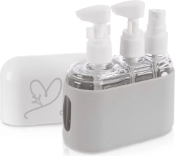 Travel cosmetic bottles in a case, 4-piece set