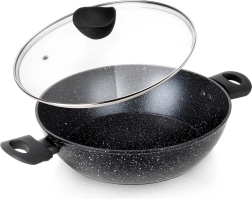 Dziļā granīta panna ar stikla vāku BLACK LINE 28 cm, 3,5 l