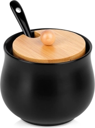 Keramikas melna cukurtrauks ar bambusa vāciņu un karotīti 250 ml