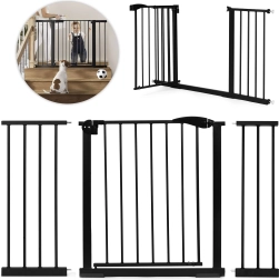Drošības barjera 74–132 cm kāpnēm un durvīm, tērauds ar papildu paneļiem, melna ECOTOYS