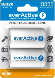 Uzlādējamās baterijas everActive R20/D Ni-MH 10000 mAh (2 gab.) gatavas lietošanai