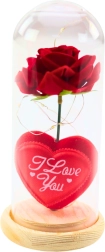 Mūžīgā roze stikla kupolā ar LED apgaismojumu, sarkana, ar sirsniņu