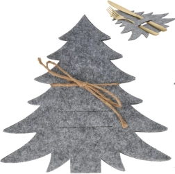 Filca Ziemassvētku koka formas galda piederumu maciņi, pelēki, komplekts 4 gab.