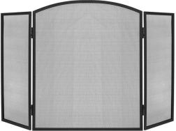 Trīsdalīgs kamīna aizsargs pret dzirkstelēm, melns, 118 × 76 cm