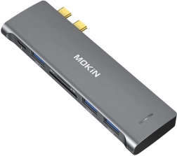 USB‑C HUB 6 vienā 2 MacBook datoriem MOKIN (sudraba)